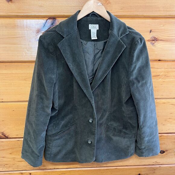 L.L. Bean Jackets & Blazers - VTG LL Bean Corduroy Blazer Jacket Lined 3 Button Women's Size 10P Olive Green